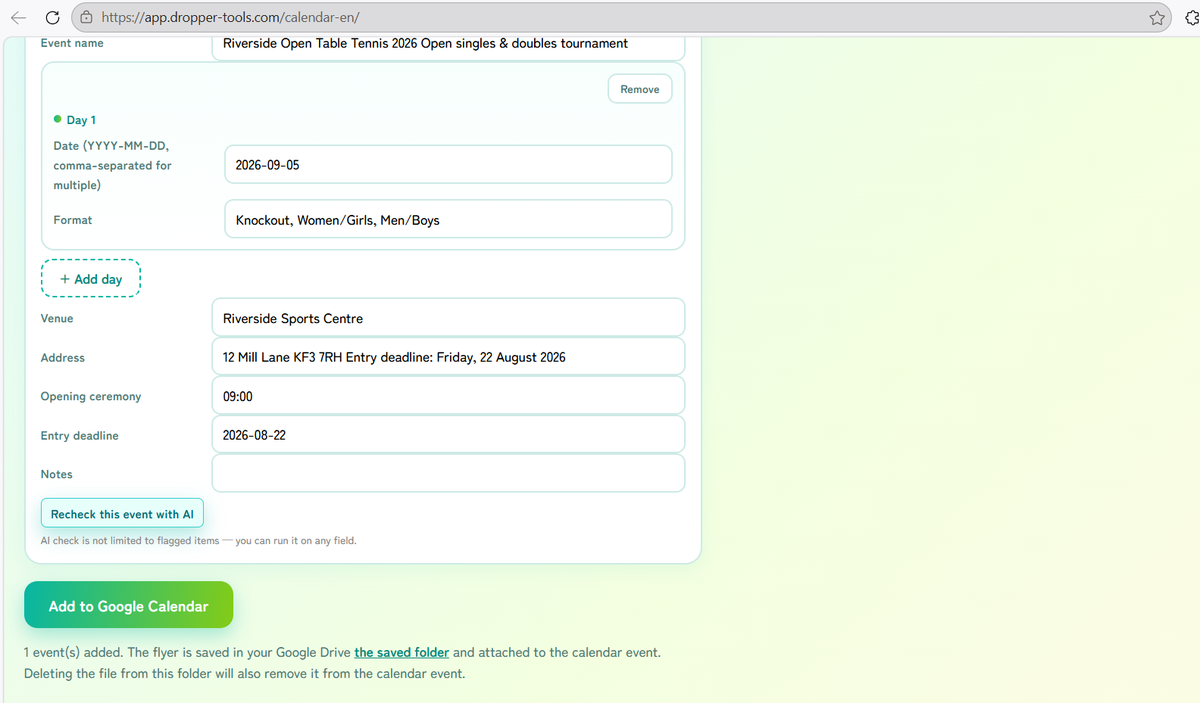 The registration complete message
