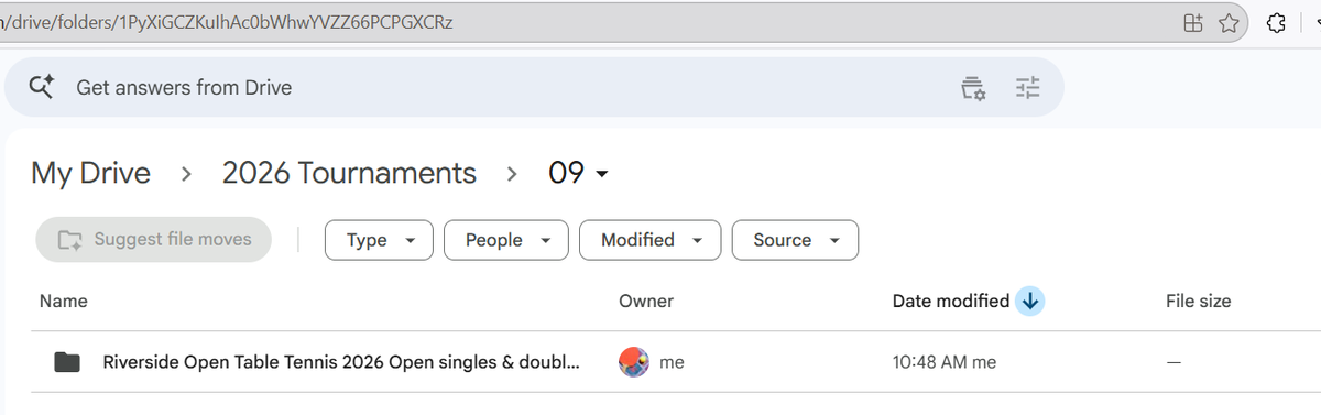 Google Drive folder structure: year, month, tournament name